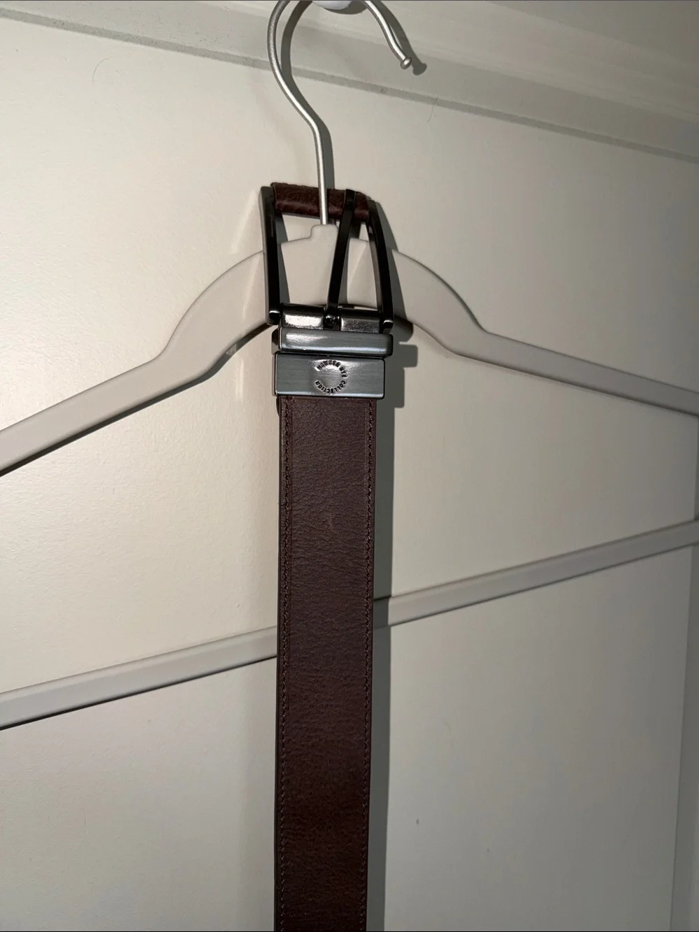 Men's Brown Leather Dress Belt with Polished Metal Buckle